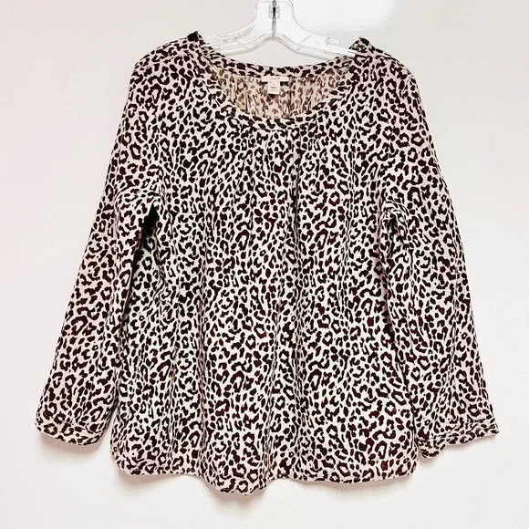 J. Crew 100% Linen Size 16 Leopard Animal Print Blouse Top 3/4 Sleeve - Picture 1 of 6